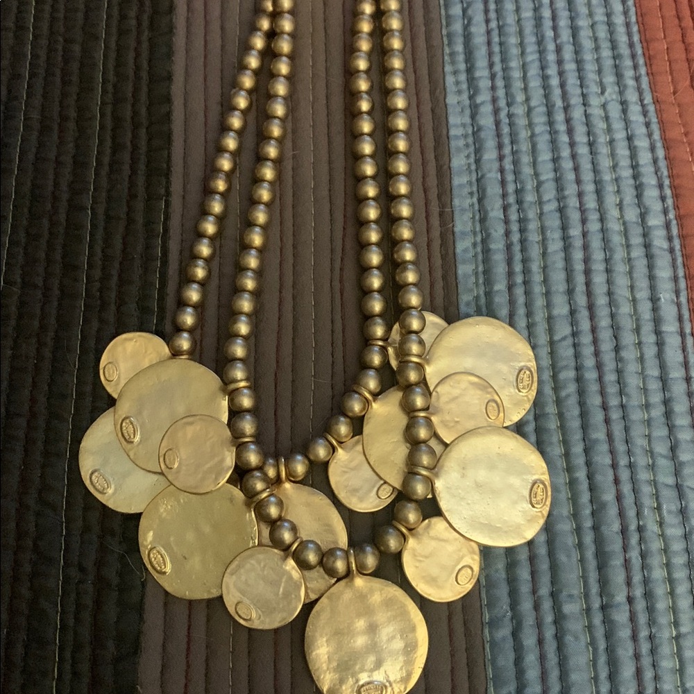 Kenneth Jay Lane 2 tier gold discs necklace. - Picture 2 of 2